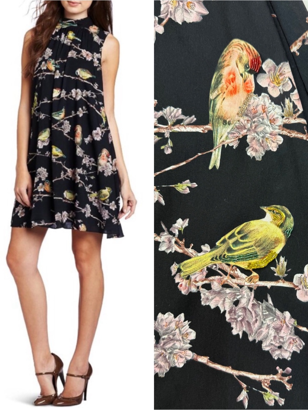 Ted Baker Madlin Birdie Branch Swing Mini Dress Bird Beaded